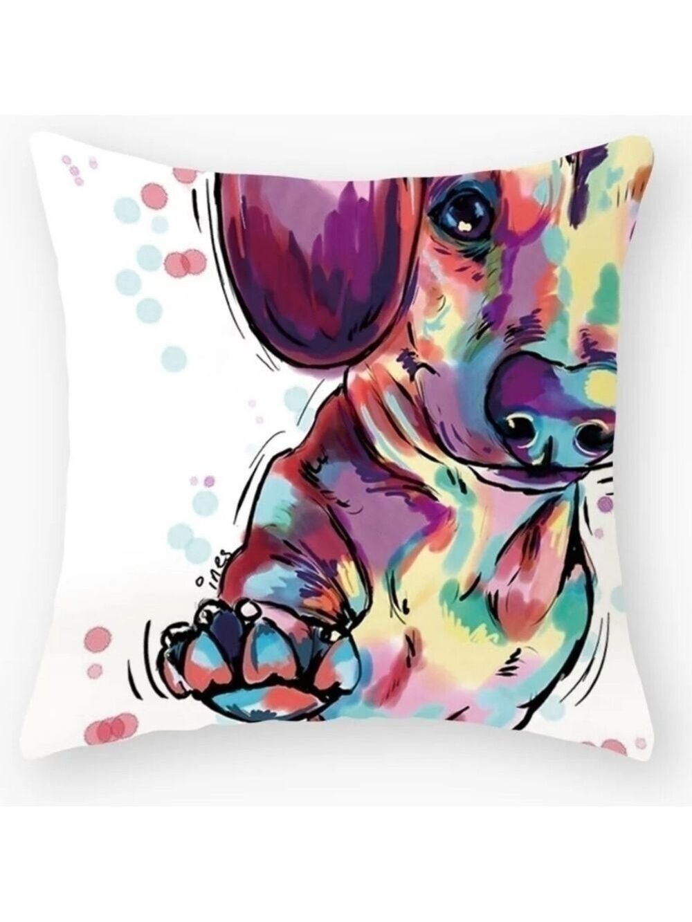 Daschund Dog 18" Decorative Vibrant Watercolor Design Throw Pillow Cover Case